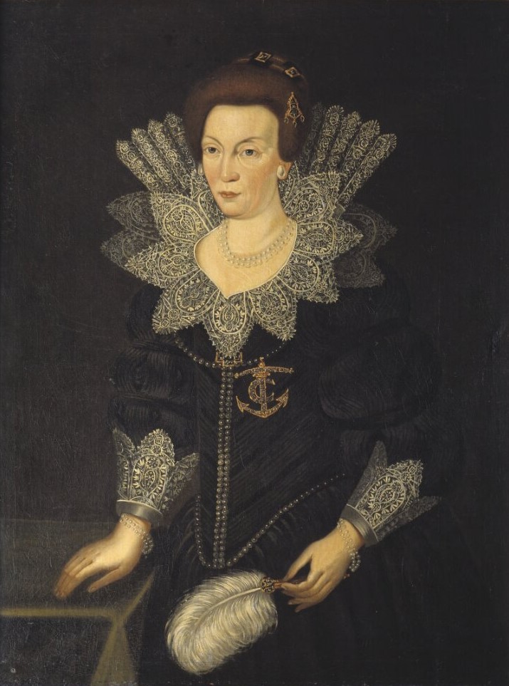Porträtt (olja på duk) föreställande Kristina av Holstein-Gottorp (drottning Kristina d.ä.). Konstnär och år okänt (Nationalmuseum, NMGrh 425)