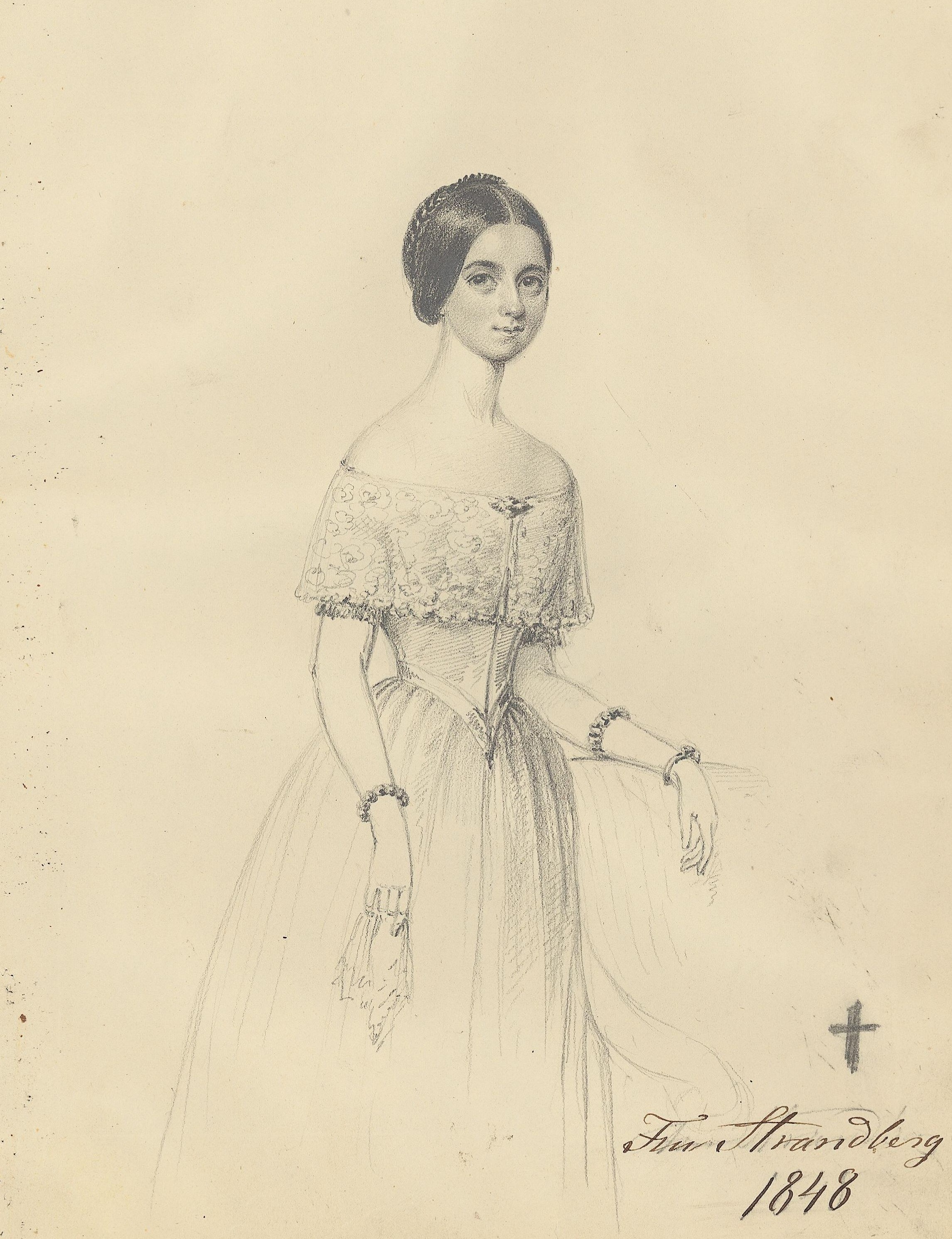 Aurora Strandberg, tecknad 1848 av Maria Röhl (1801-1875). Kungliga biblioteket