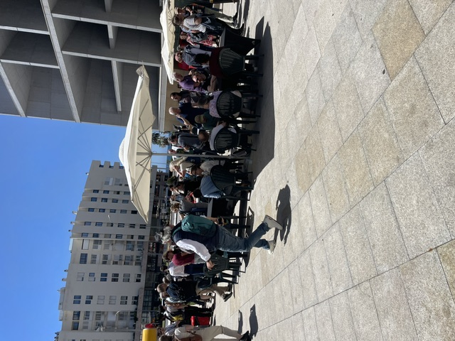 lunch on the entrance floor surrounded by food trucks