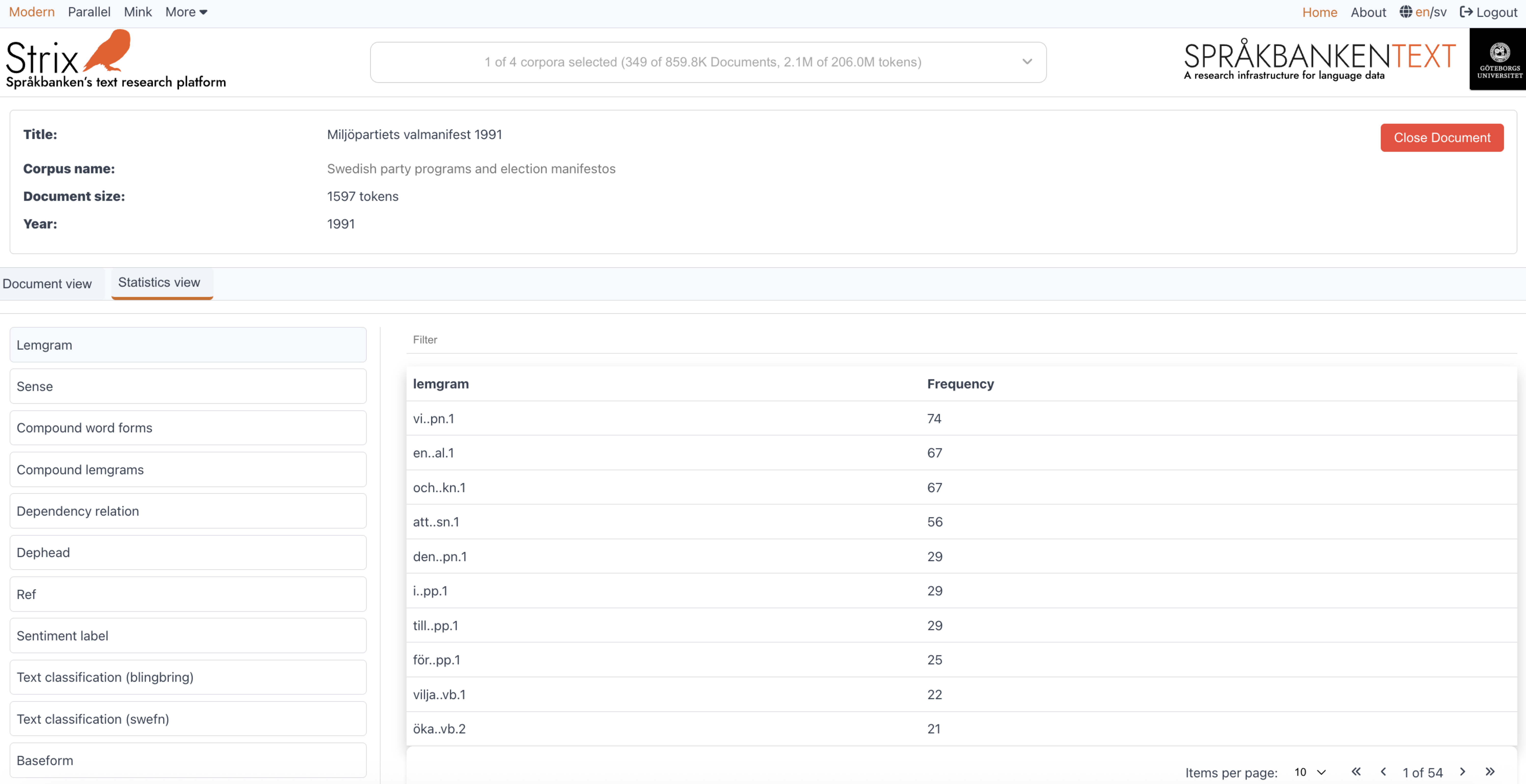 Document Statistics in Strix