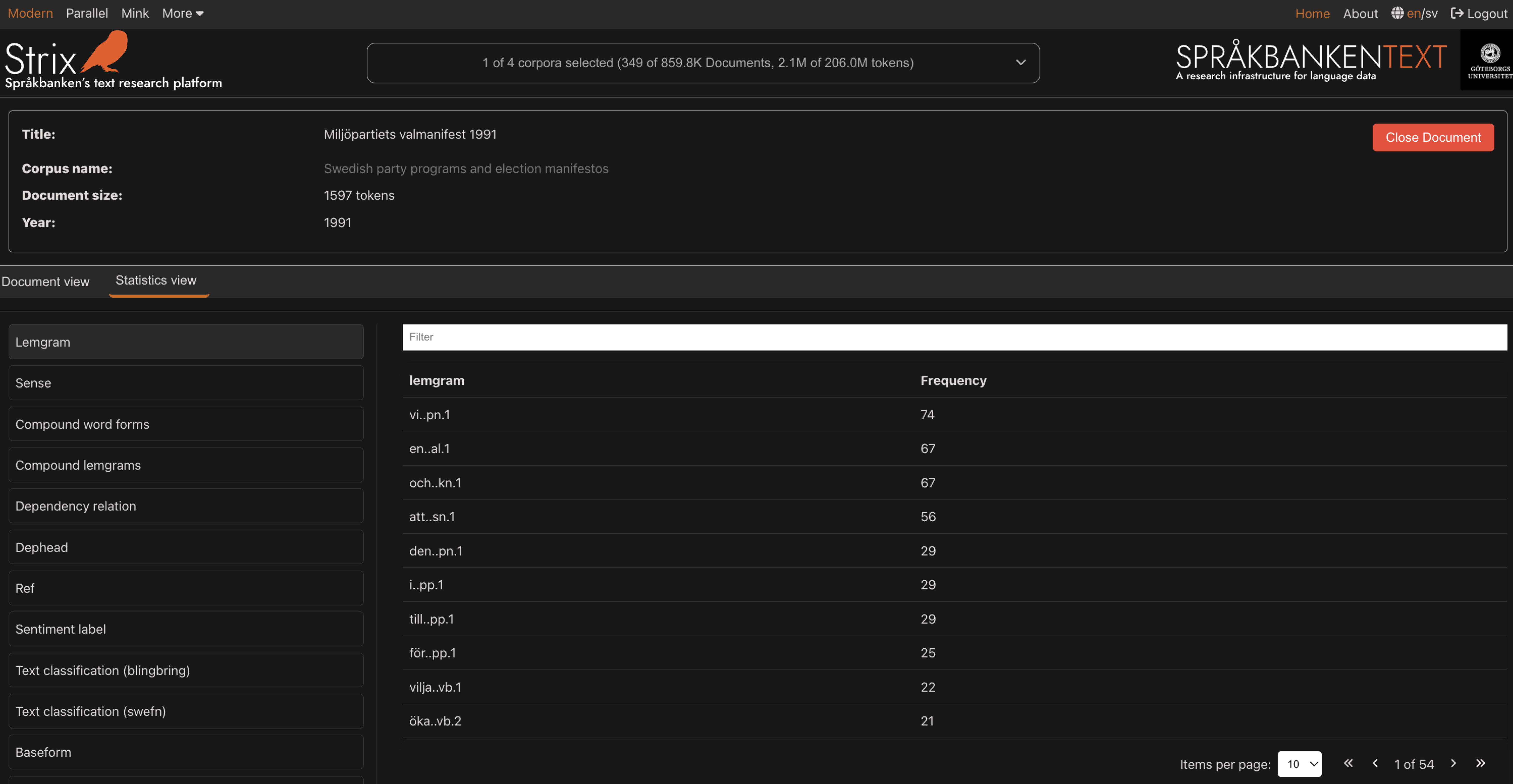 Document Statistics in Strix